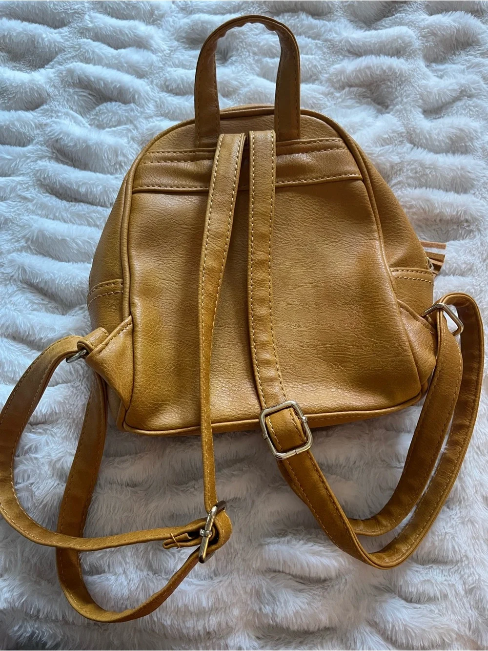 Mini Tassel Backpack - Mustard Yellow Faux Leather